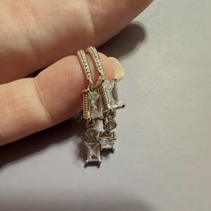 Dangle Crystal Drop Earrings - Clear Silver Tone